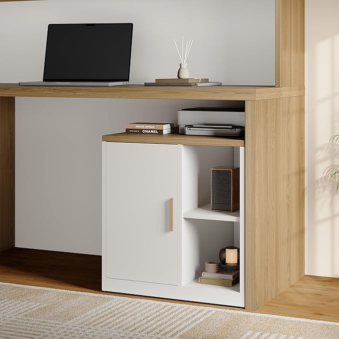 ModernMate Computer Desk with Hutch & File Cabinet, 72.8" Home Office Desk Set with Under Desk Printer Stand, Office Desk with Hutch Built in Power Outlet, USB/Type-C, Light Walnut