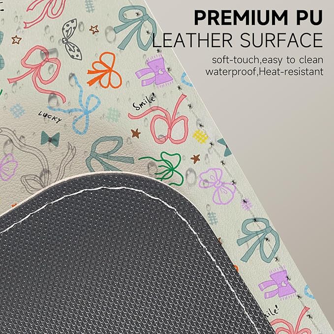 AUPET Leather Large Mouse Pad Desk Blotters – 35 x 17in Cute Desk Mat with PU Surface, Non-Slip Desk Pad Protector,Waterproof Desk Writing Pad for Office Home (Bow ties)