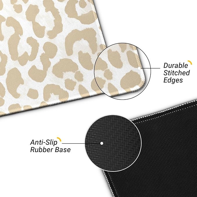 Gaming Mouse Pad with Non-Slip Base, Cute Mouse Mat with Stitched Edges for Keyboard and Mouse, Large Anime Mousepad for Computer, 31.5 x 11.8 inches (Leopard Print)