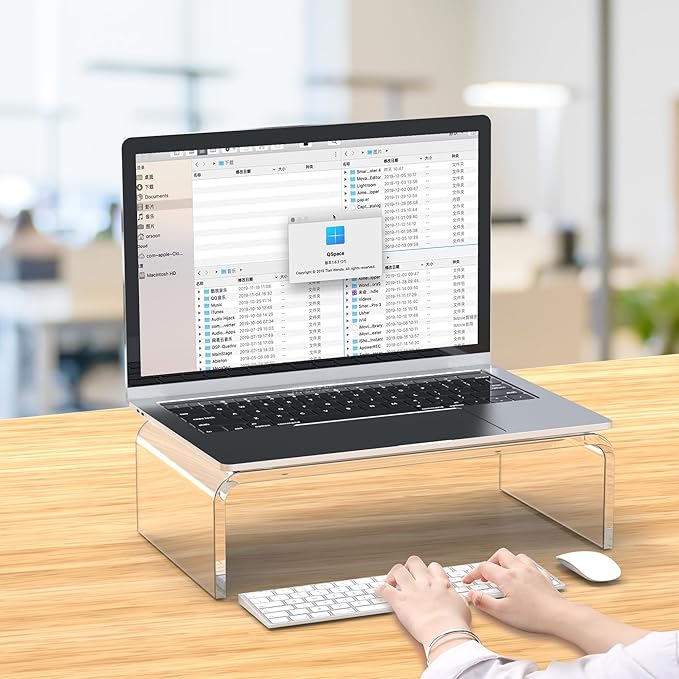 Acrylic Monitor Stand Riser 14'' Acrylic Laptop Stand for Desk Clear Computer Monitor Stand for Desk Accessories White Aesthetic Decorations for Office Home iMac Organizer