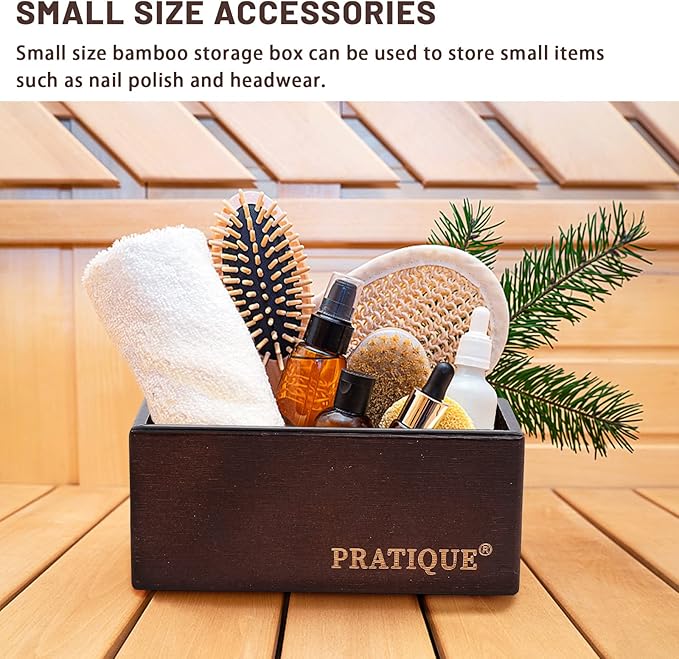 PRATIQUE Bamboo Drawer Organizer - Kitchen Utensil Organizer Silverware Tray Cutlery Holder，Office Desk Supplies and Accessories,8.9 * 5.9 * 2.6,Nut-brown