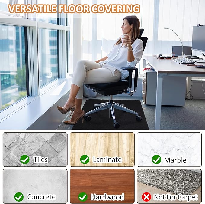 Office Chair Mat for Hardwood Floor, 55" x 35" Anti-Slip Mats for Rolling Chair, Large Computer Gaming Chair Mat, Tile Floors Protector for Office Home Gym, Slate Black