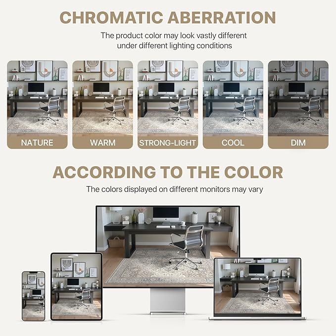 36"x48" Office Chair Mat for Hardwood Tile Floor, Under Desk Carpet Protector for Rolling Computer Chair Mat, Machine Washable Area Rug, Anti-Slip 1/5" Thick Low Pile Thin Vinyl Floor Mat, Khaki Blue