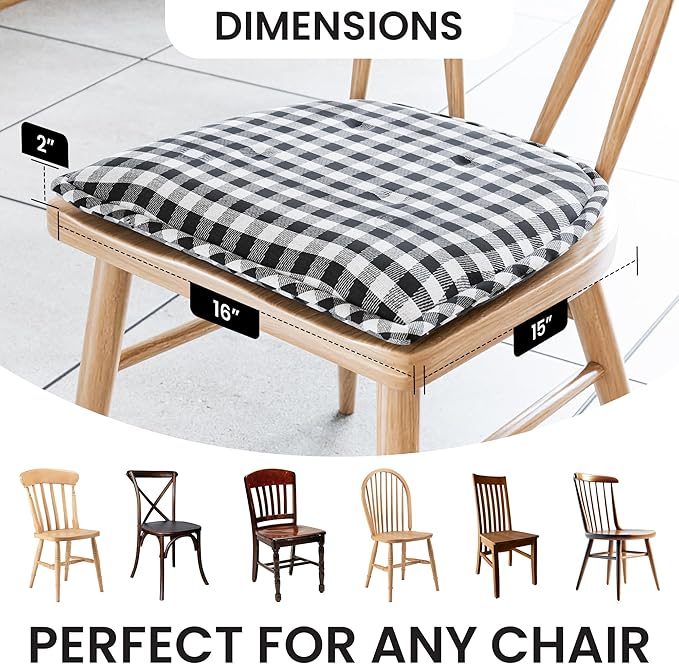 Non-Slip Chair Cushions, Assembled in USA, U-Shaped Skid-Proof Seat Pads for Dining Room, Kitchen, Office, 15"x16"