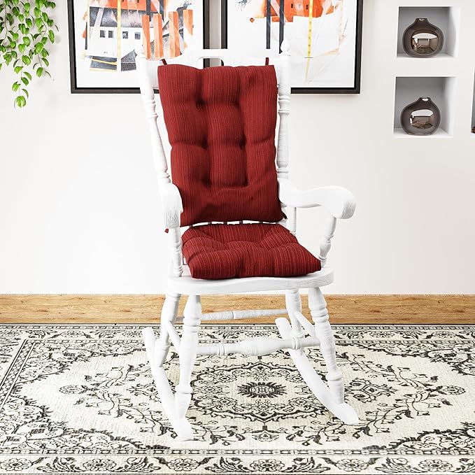 Klear Vu The Gripper Non-Slip Rocking Chair Cushion Set with Thick Padding, Includes Seat Pad & Back Pillow with Ties for Indoor Living Room Rocker, 17x17 Inches, 2 Piece Set, Garnet