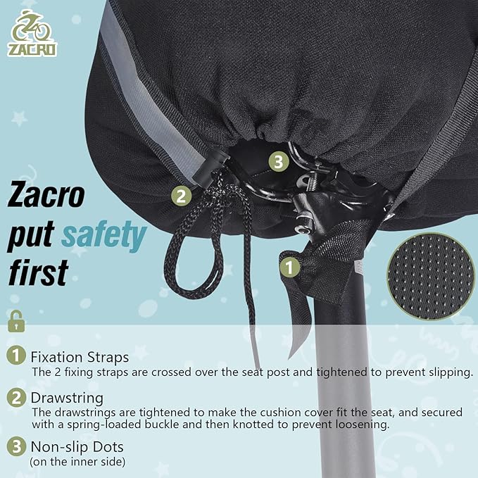 Zacro Gel Kids Bike Seat Cushion Cover for Boys & Girls, Anti-Slip Bike Seat Cover for Toddler, Breathable & Extra Soft Memory Foam Child Bicycle Saddle Padded with Reflective Strip, 9"x6"