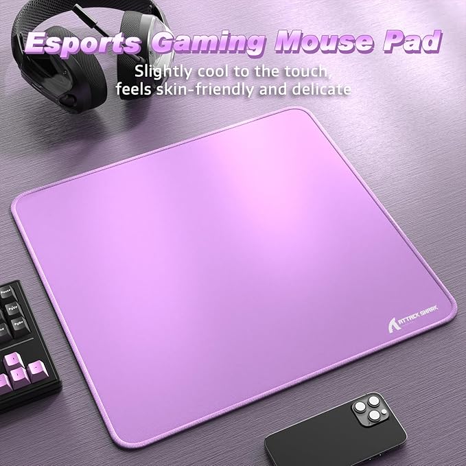 ATTACK SHARK CM02 Gaming Mouse Pad for Esports Speed Large Mouse mats for Desk Waterproof Surface Stitched Edges and Anti-Slip Rubber Base Size L Laminate 17.72” x 15.75” x 0.16” Purple