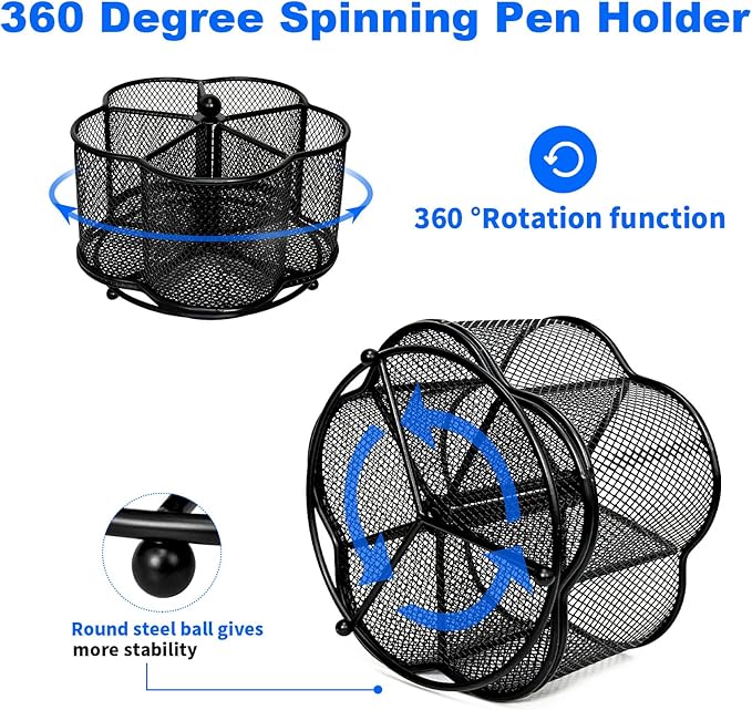 360 Degree Rotating Desk Pen Organizer, Pen Holder for Desk with 4 Compartments,Silverware Organizer for Kitchen Counter,Vanity Makeup Brush Stand, Multi-Functional Pencil Holder for Supplies