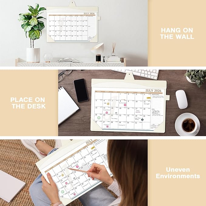 Ospelelf Leather Desk Calendar 2026-2027 Large 12"x17" Monthly Planner Pad with Protective Cover 18 Months Use July 2026 to December 2027 White
