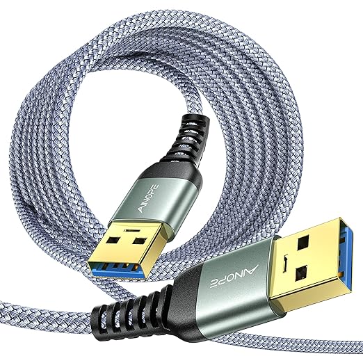 AINOPE USB to USB Cable, USB 3.0 A to A Male to Male Cable [Never Rupture] Double End Type A Cord Compatible with Hard Drive Enclosures, KVM, DVD Player, TV, Laptop Cooler,10Ft/Grey, 2 Pack