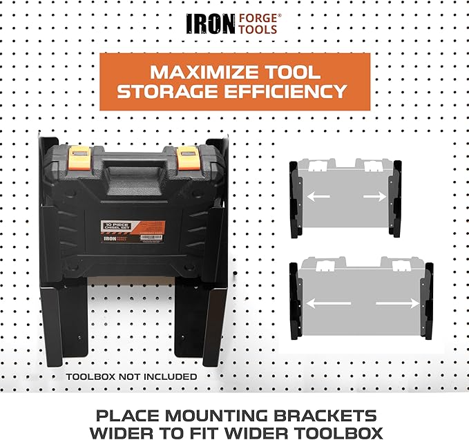 Iron Forge Tools Small Parts Organizer Box Bracket Kit for Work Van Storage, Fits 2 Large 3.5-5.1 in. Depth Tool Box Organizer, Wall Mount Shelving