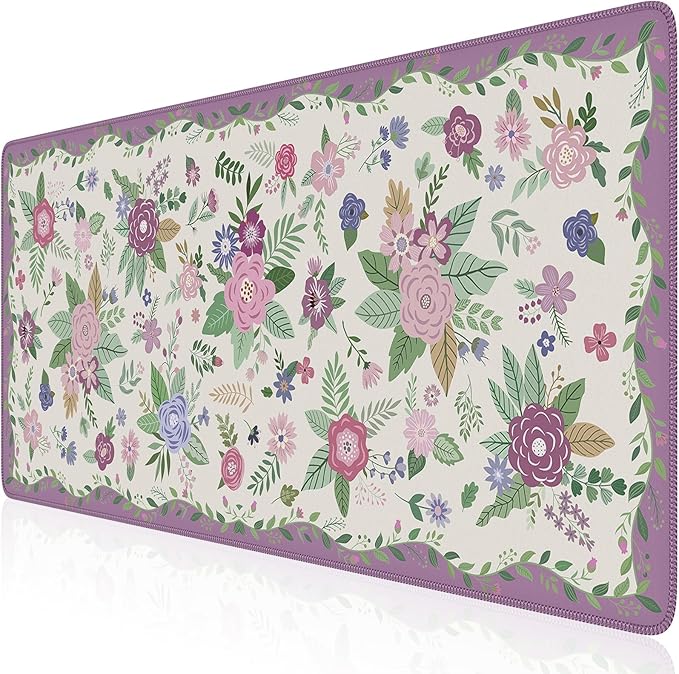 HAOCOO Purple Desk Cover Mat, Cute Large Mouse Pad with Stitched Edges, Non-Slip Waterproof Keyboard Mat, Office Supplies & Desktop Decor, Desk Pad Mat for Women Office Organizers