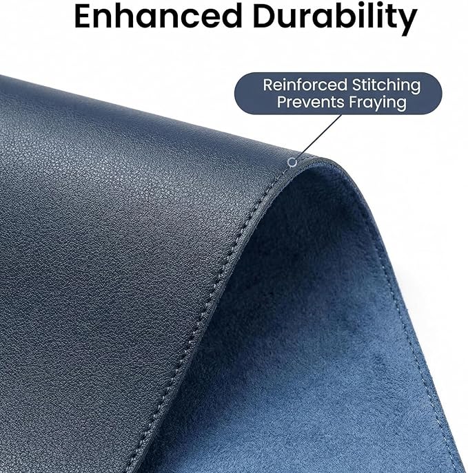 Non-Slip Waterproof PU Leather Desk Pad Protector for Mouse, Writing Desk, Office, Home, Laptop Blotter, 14.18'' x 20.09'', Dark Blue