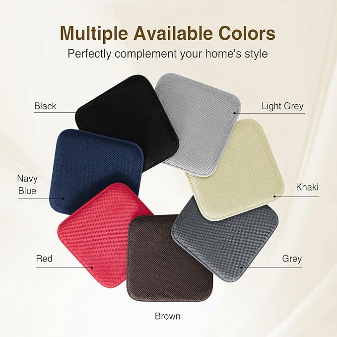 puredown® Chair Cushions for Dining Chairs, Set of 2 Memory Foam Seat Cushions with Non-Slip Backing & Ties, 16" x 16" x 1.5", Comfortable & Supportive Dining Chair Pads for Kitchen, Grey