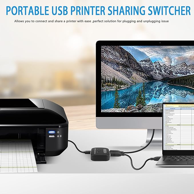 USB Printer Sharing KVM Switch, Switching Without Drivers. Share Keyboard Mouse Scanner with Desktop Controller and 2 USB Printers Cables (1.5 M)