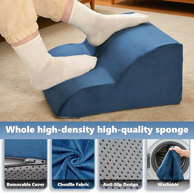 Foot Rest Under Desk for Office, Ergonomic Adjustable Footrest with Washable Cover, Soft Desk Foot Stool for Home Office, Work, Gaming, Long Sitting, Blue