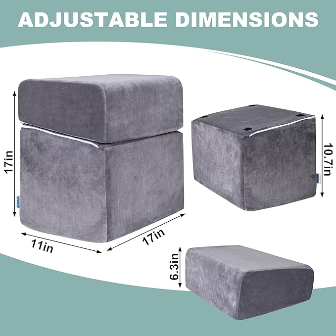 3 Adjustable Heights Foot Rest for Under Desk at Work - Ergonomic High Density Foam Footrest with Washable Cover, Foot Stools for Office, Home, Gaming (Grey)