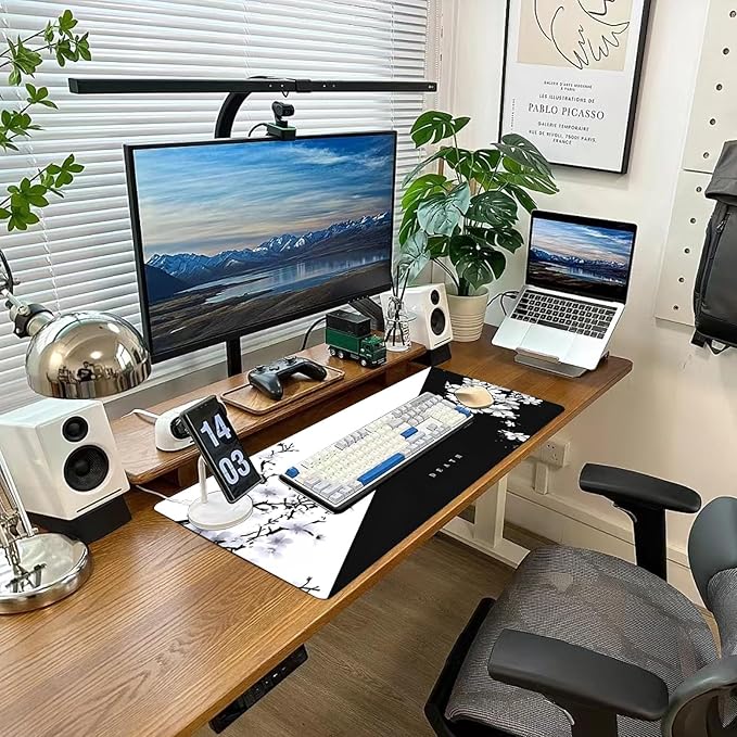 Big Mouse Pad Large Mousepad Gaming Desk Pad Desk Mat Office Decor Accessories (Cherry Blossom in Ink)