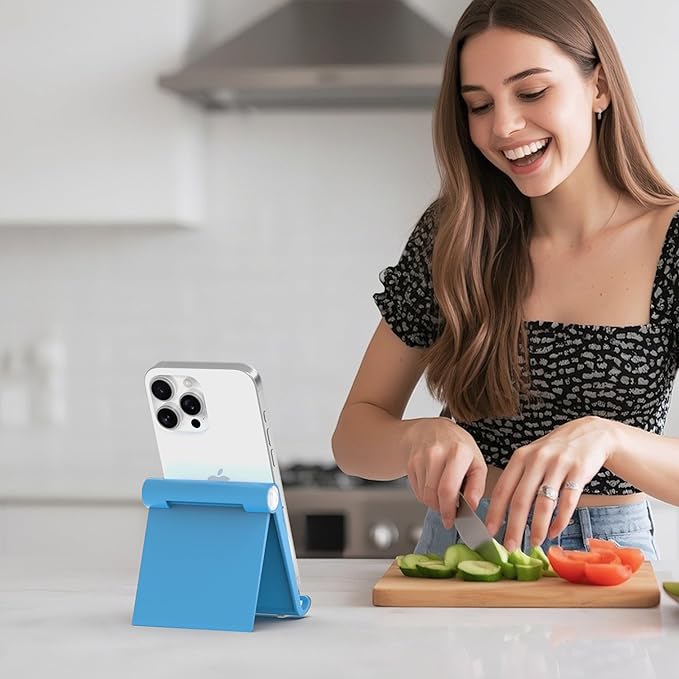 Cell Phone Foldable Stand for Desk, Portable Cell Phone Holder, Adjustable Tablet Dock, Office Desk Accessories for iPhone 17 16 15 14 13 Pro Max Air, Galaxy S25, S24, Blue