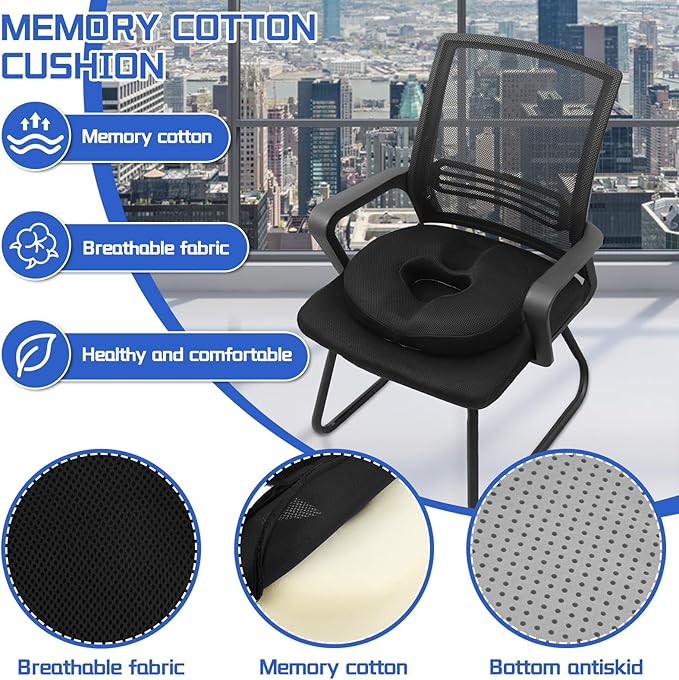 Donut Pillow Butt Seat Cushion with Ergonomic Design,Memory Foam Seat Cushion with Anti Slip Bottom,for Office Chair for Office Worker Car Driver