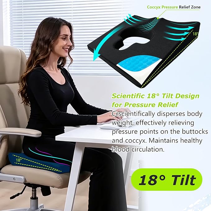 Gel Wheelchair Seat Cushion,Bed Sore Cushions for Butt,hemorrhoid Pillow,Sciatica,Coccyx,Pressure Sore&Ulcer Pain Relief Butt Pillow for Office Chair(Set Black)