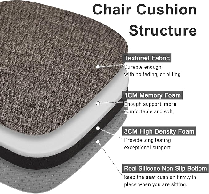 baibu 14x14 Memory Foam Metal Chair Cushions Set of 4, Dual-Layer Design Non-Slip Metal Dining Chair Pads Kitchen Seat Cushion with Machine Washable Cover, 4 Counts, Brown