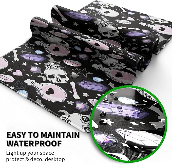 XXL Extended Mouse Pad with Coaster 31.5 x 11.8 Full Desk Mousepad Stitched Edges Pad Extended Large Gaming Mouse Pad for Office Home Desk Mat-Skull Goth Magic Cute Witchy