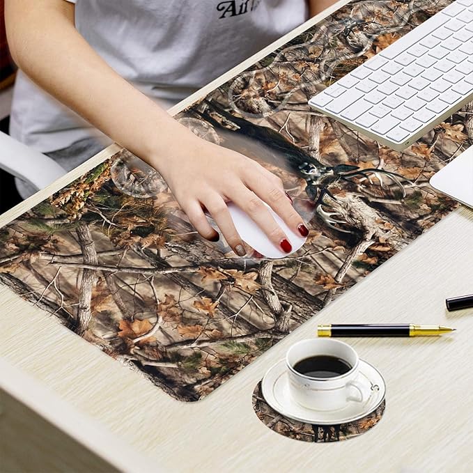 Ergonomic Mouse Pad Set with Wrist Support for Keyboard and Wrist Rest for Mouse, Memory Foam Comfort, Non-Slip Large Desk Mat for Home Office Pain Relief,Camo Forest Deer