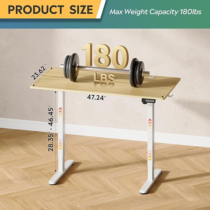 DEVAISE 48 Inch Electric Standing Desk, 3 Adjustable Computer Desk for Home Office, Ergonomic Sit to Stand Desk with LED Touchscreen, Headphone Hook, 3 Memory Preset, with Split Top, Maple