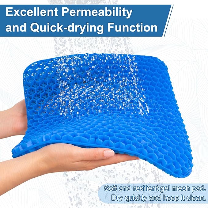 SPRING SEAON Shower Chair Cushion, Gel Shower Seat Cushion with Non-Slip Silicone Bottom, Quick-Dry Mesh Bath Seat Pad, Soft Washable Shower Bench Cushion for Seniors & Adults (Grey)