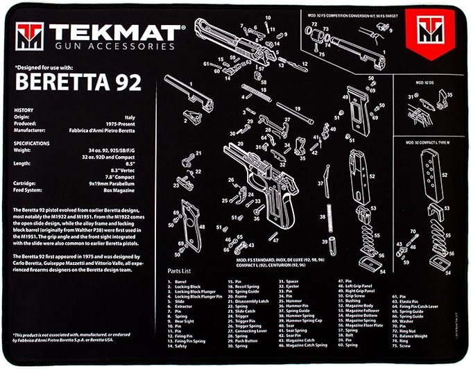 TekMat Ultra Handgun Mat 20" x 15" – Gun Cleaning & Maintenance Mat with Non-Slip Rubber Base and Oil-Resistant Surface for Pistols