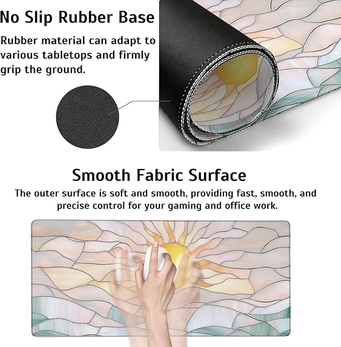 Large Gaming Mouse Pad Abstract Serene Ocean Sunrise Desk Mat,Non-Slip Rubber Base Stitched Edges,Extended Mousepad for PC,Laptop,Office,Home Decor(31.5 x 11.8 Inch)