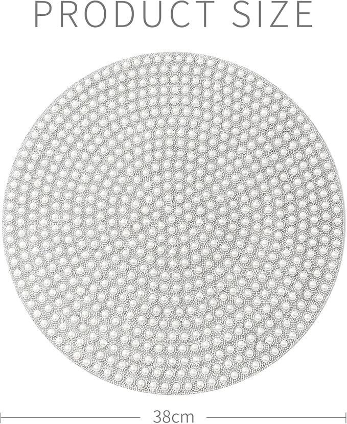 Pearl Round Placemat, 15-inch Anti-Slip Tablescapes Decorations Sparkling Bling Rhinestones Silver Placemat for Nightstand Tablecloths Centerpiece Standing T-Lights Candles Vases Mat