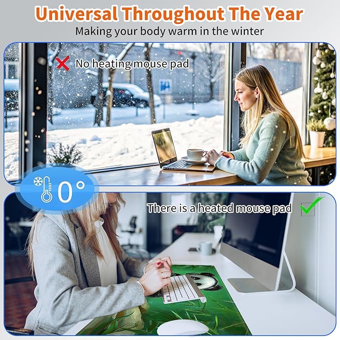 Heated Mouse Pad,Warm Desk Pad with 3 Levels Heating & 3 Hours Auto Shut-Off, PU Leather Heated Desk Pad Warmer Pad for Home Office - 31.5 x 13 inch,Panda Bamboo
