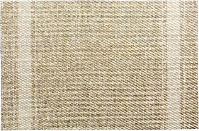 Restaurantware French Countryside 16 x 12 Inch Dining Table Placemats Set Of 6 Heat-Tolerant Kitchen Table Mats - Eggshell Stripe No Stain Khaki Vinyl Woven Rectangle Placemats Easy To Clean