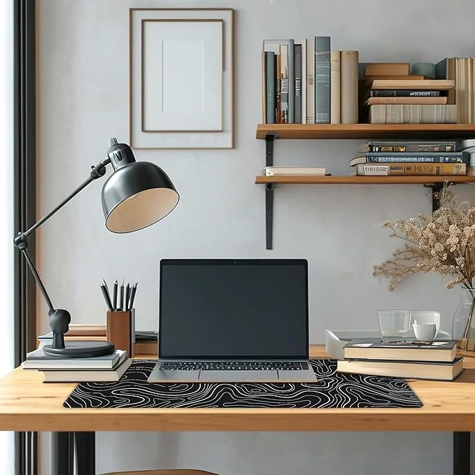 Long Gaming Mouse Pad Extended Anime Large Desk Pad with Non-Slip Base Full Keyboard Mat with Stitched Edges for Gaming and Office 31.5 x 11.8 inches (Black Geometry)