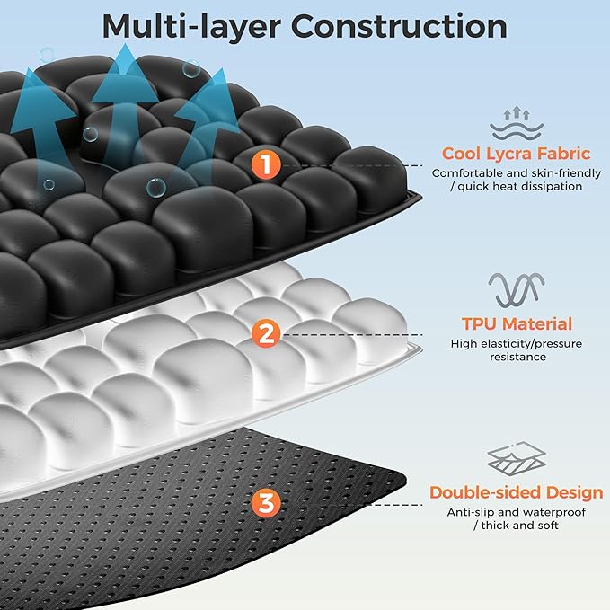 Upgrade Travel Cushion with No External Air Pump, Airplane Seat Cushion for Long Flights, Portable Wheelchair Cushions, Adjustable Air Cushion with Non-Skid Bottom Relief Discomfort in Coccyx