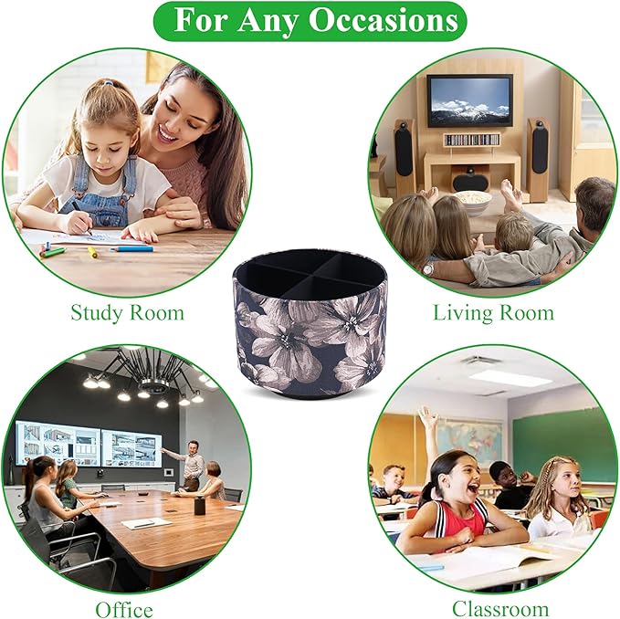 Round Leather Art Supply Organizer,Remote Control Holder,360 Degree Rotating,Multi-Functional Pencil Holder,4 Compartments Desktop Stationary Organizer(1-Dahlia Light Brown)