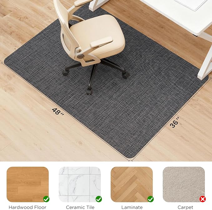 Sycoodeal Office Chair Mat for Hardwood & Tile Floor, 36" x 48" Computer Gaming Chair Mat for Rolling Chairs Non-Curve, Anti-Slip, Heavy Duty Floor Protector for Home Office (Dark Coffee)