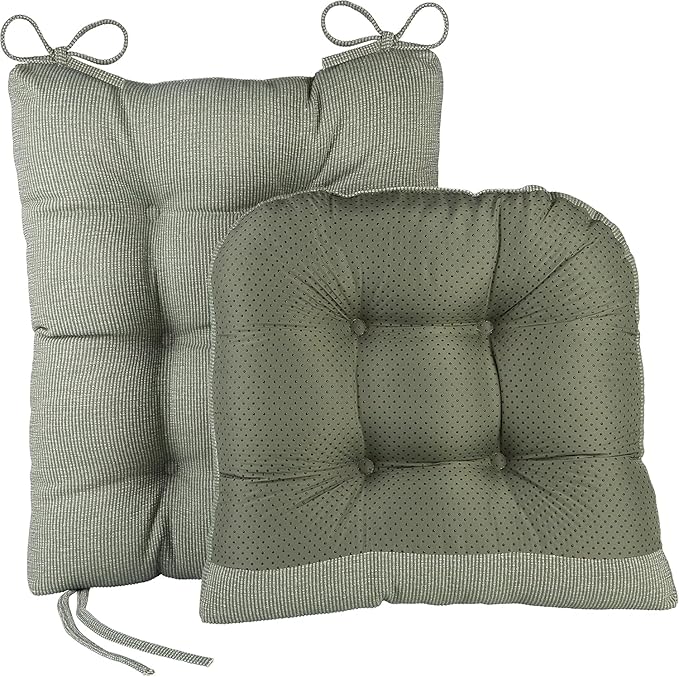 Klear Vu Omega Non-Slip Rocking Chair Cushion Set with Thick Padding and Tufted Design, Includes Seat Pad & Back Pillow with Ties for Living Room Rocker, 17x17 Inches, 2 Piece Set, Celadon