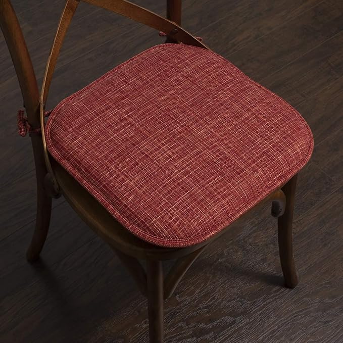 Sweet Home Collection Chair Cushion Memory Foam Pads with Ties Honeycomb Pattern Slip Non Skid Rubber Back Rounded Square 16" x 16" Seat Cover, 6 Pack, Aria Burgundy