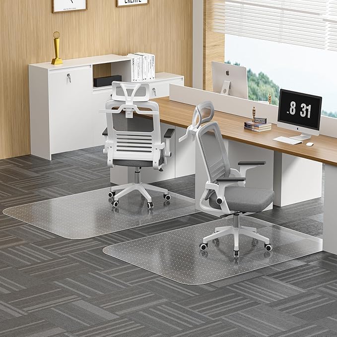 Office Chair Mat for Carpet, 2PCS 36" X 48" X 0.09" Desk Chair Mat for Carpet Floors, Clear and Thick Rolling Computer Chair Mats with Non-Slip Studded for Home and Office Low Pile Carpets