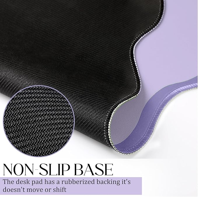 Hahafelt Scalloped Desk Mat Large Desk Pad Cute Coquette Table Mat Aesthetic Preppy Table Make up Pad Nonslip 2026 Graduation Gift with Stitching Waterproof Gaming(Purple,31.5 x 15.8 Inches)