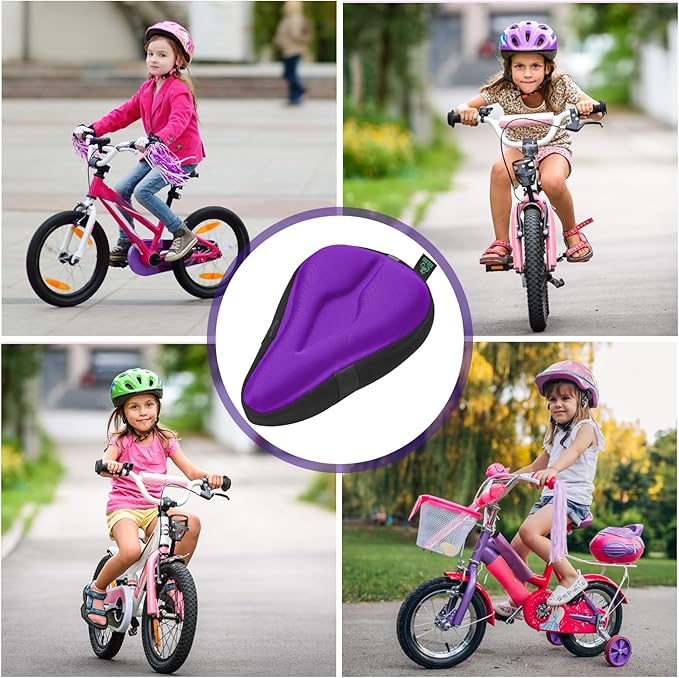 Zacro Gel Kids Bike Seat Cushion Cover for Boys & Girls, Anti-Slip Bike Seat Cover for Toddler, Breathable & Extra Soft Memory Foam Child Bicycle Saddle Padded with Reflective Strip, 9"x6"