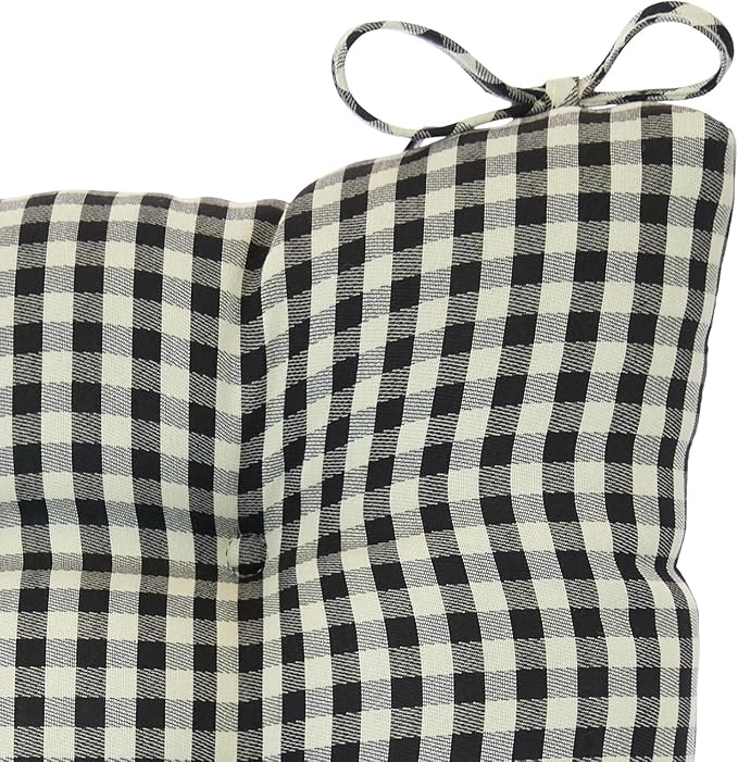 Klear Vu The Gripper Non-Slip Rocking Chair Cushion Set with Thick Padding, Includes Seat Pad & Back Pillow with Ties for Indoor Living Room Rocker, 17x17 Inches, 2 Piece Set, Gingham Black