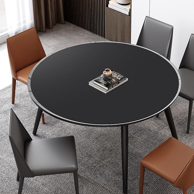 CENNBIE 54/51/47/43/40 Inches Round Table Mat - Cork Leather Table Pad - Suitable as Side Dining Coffee Table Cover Protector - Can Be Cut to Fit (Black)