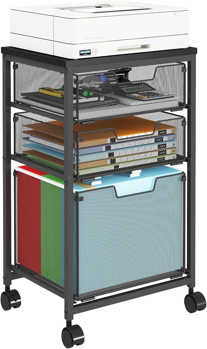 Sbanmao Rolling Storage Cart with 1L+2S Drawers, Mobile File Cabinet, Hanging File Folder Organizer, Printer Stand Utility Cart Filing Cabinet, Craft Art Organizer Cart for Classroom, Office, Home