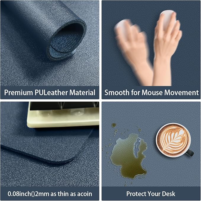 Leather Desk pad Protector, Office Mat, Large Mouse Mat, Non-Slip PU Leather Blotter, Laptop Desk Pad,Waterproof Laptop Computer Desk Keyboard Mat for Office/Work/Home/Decor (Dark Blue, 47in*23in)