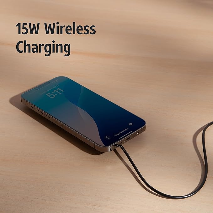 AT&T Magnetic Wireless Charging Pad with Built-in Ring Stand – 15W Fast Charging, USB-C PD Input, Case-Friendly Magnetic Design – Ideal for Desk, Travel, and Nightstand Use – Black