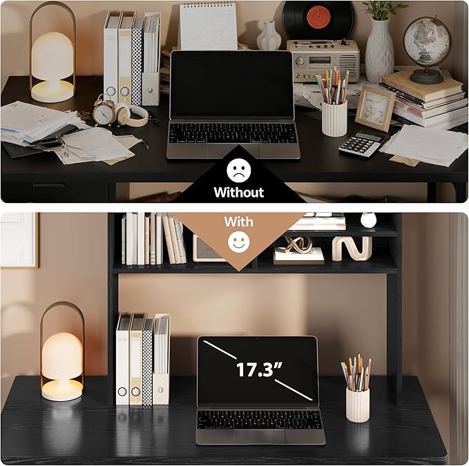 5-Tier Desk Shelf, 37.4''W Desktop Bookshelf for Computer Monitor, Desktop Organizer Shelf Storage Rack with 6 Cubbies, 5-Level Desk Hutch Display Rack for Home, Office, Dorm, Vanity, Black